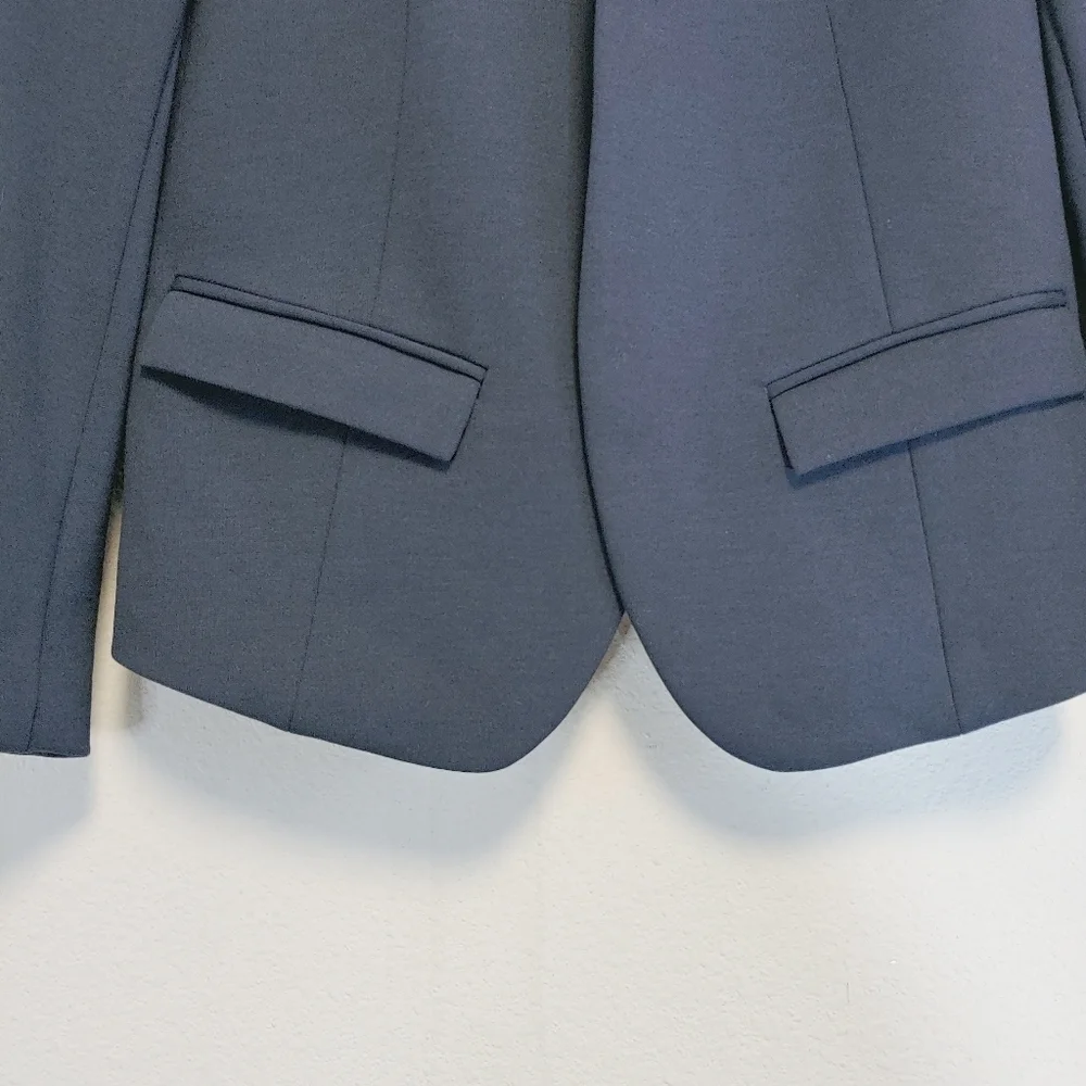 Rebecca Taylor Navy and Black Blazer with Lamb Leather Collar Sz 6 Contemporary